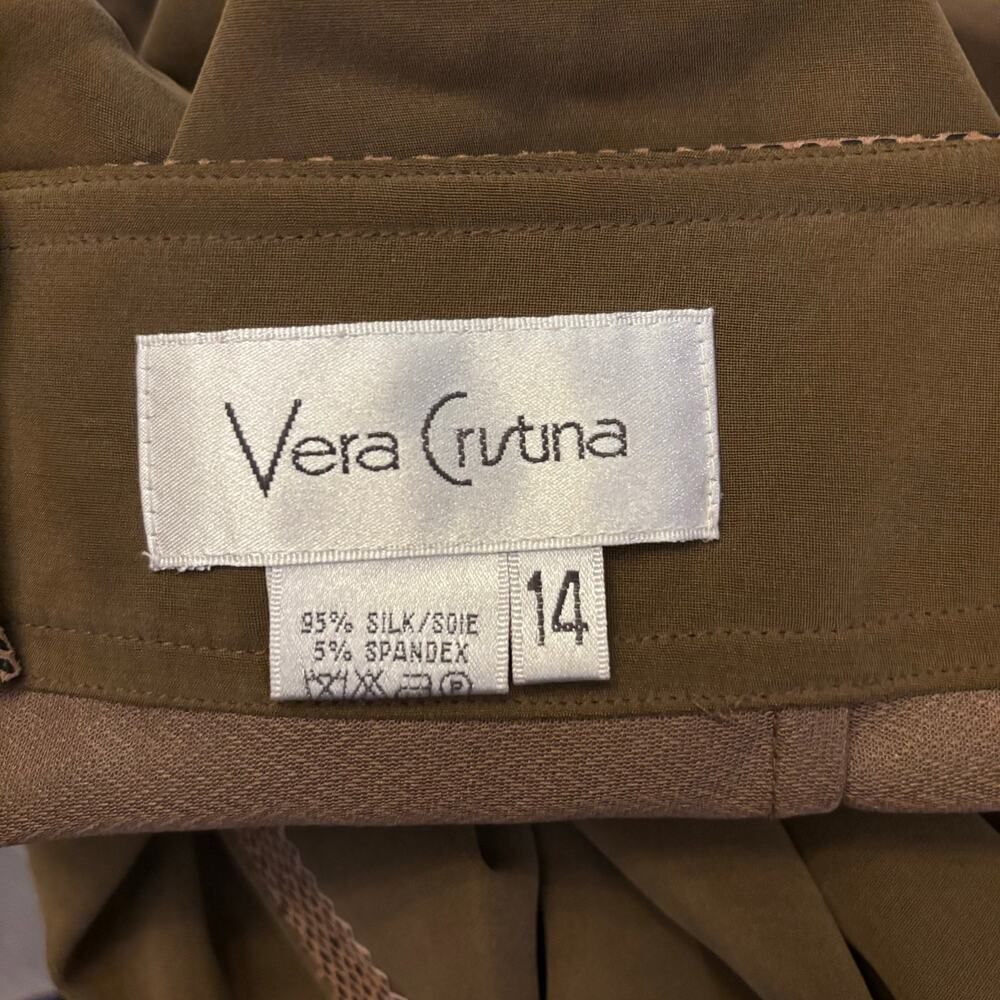 Vera Crutina Silk Skirt 14 Brown Snake Belt Sheer Panel Midi Boho Festival - Picture 6 of 7